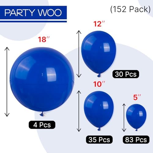 PartyWoo Royal Blue Balloons 152pcs Set