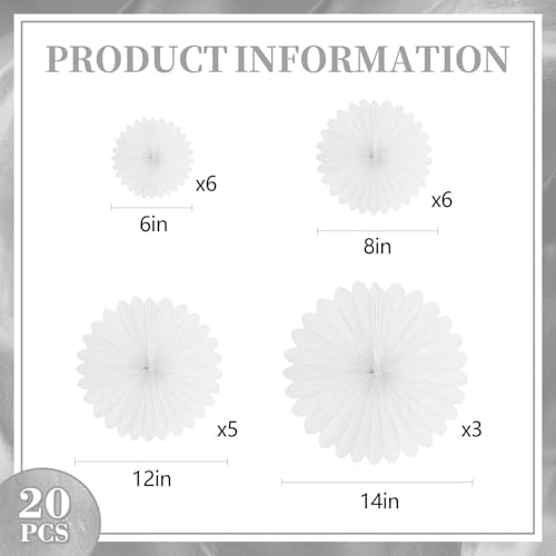 20 Pcs White Hanging Paper Fans for Events Decor
