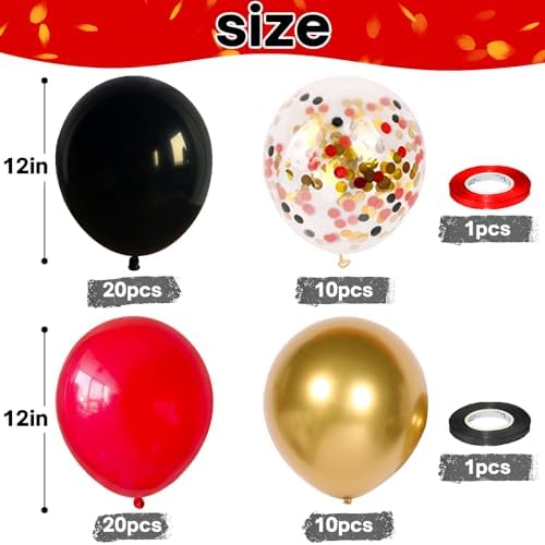 Red Black and Gold Balloons 60 Pack 12 Inches