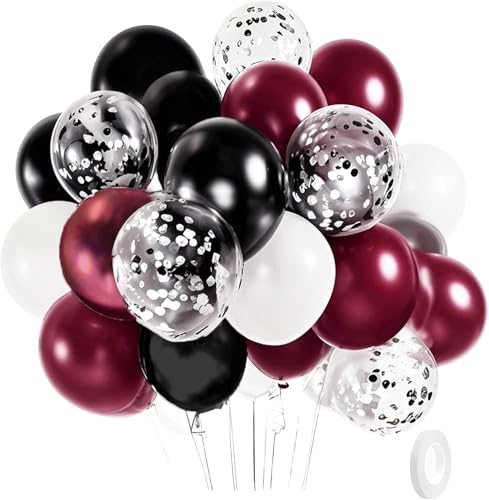 Maroon White Black Burgundy Balloon Decor Set 40Pcs