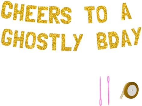 Meowoo Ghostly Birthday Banner with Glitter Gold Letters