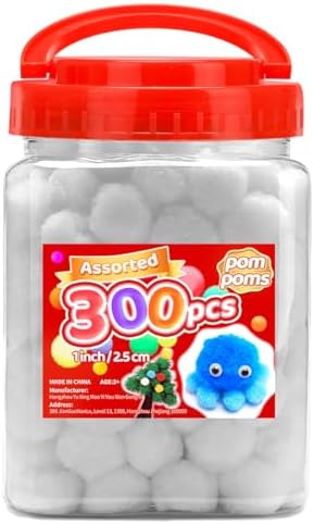 Iooleem White Pom Poms 300pcs 1 Inch Balls for Crafting