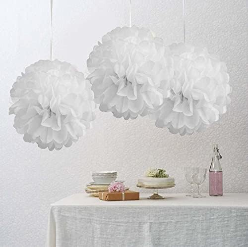 6 pcs White 10-Inch Paper Pom Poms Wedding Decor