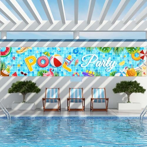 Pool Party Banner 98x20 Inch Summer Decor