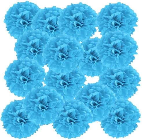PATIKIL 4 Inch Blue Tissue Pom Poms Flowers 20 Pack
