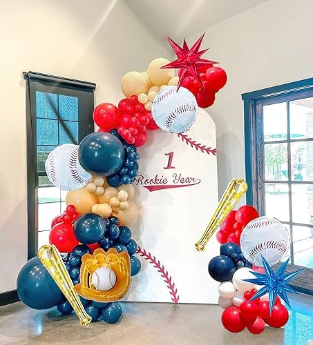 Baseball Balloon Garland Kit 126Pcs with Foil Star Balloons