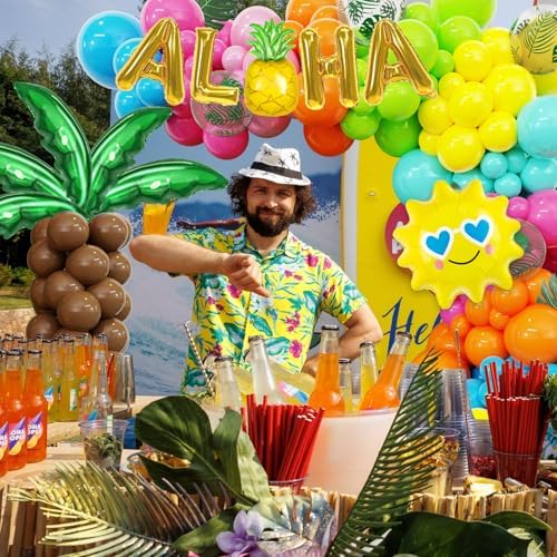 Amandir Tropical Beach Luau Balloon Garland Arch Kit for Summer Birthday Parties