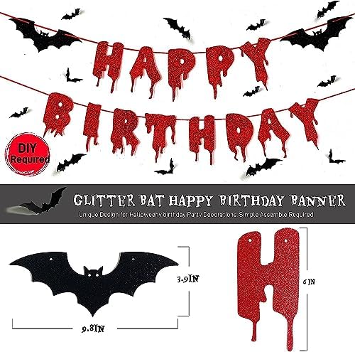 Red Glittery Halloween Birthday Party Decor Banner Set
