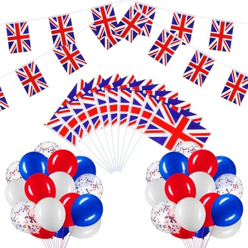 Lenwen 54 Pcs 4th of July Flag Banners Balloons and Ribbons