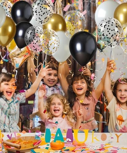 300 Pcs Black White Gold Confetti Balloons Set