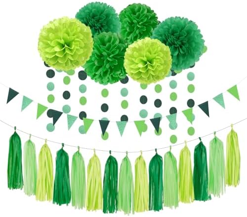Green Party Decorations Tissue Pom Poms - 23pcs Set