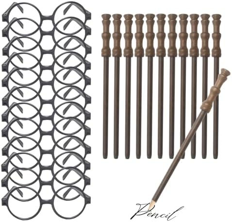 Wizard Party Favors Set - 12pcs Wand Pencils Glasses