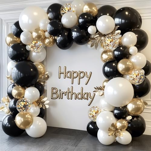 Black Gold White Balloons Arch Kit for Parties