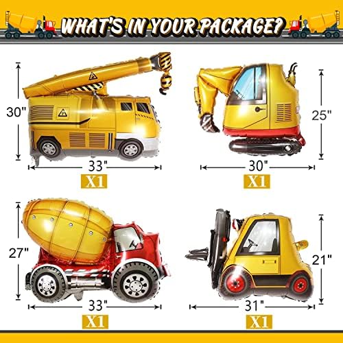 Construction Truck Balloons for 3rd Birthday Party Decorations