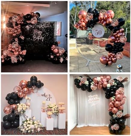 132pcs Rose Gold and Black Balloon Arch Kit for Parties