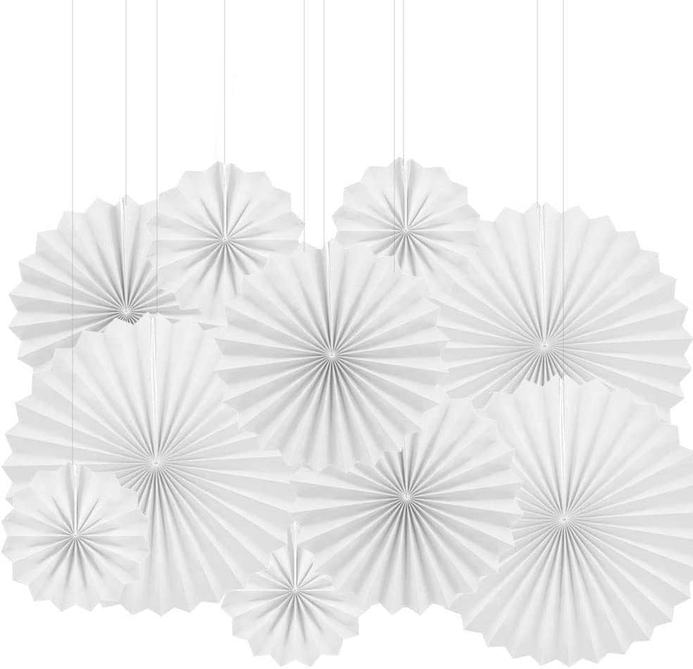 White Paper Fans Hanging Party Decorations Pack of 6