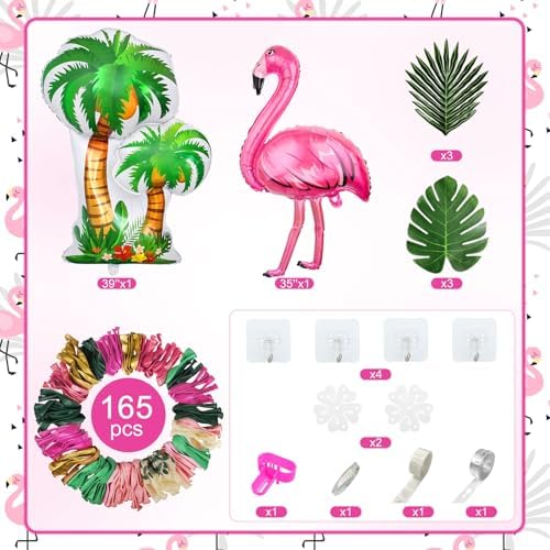 Amandir 165Pcs Flamingo Tropical Balloon Arch Kit