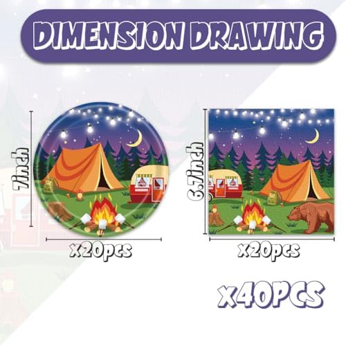 40Pcs Camping Party Decorations with Plates Napkins