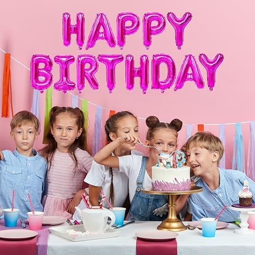 Hot Pink Happy Birthday Balloons Banner for Parties