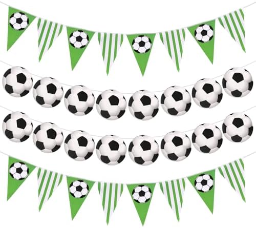 4PCS Soccer Party Banners with Pennant and Round Football Decorations
