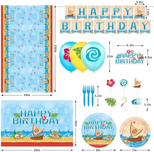 Tropical Hawaiian Birthday Party Tableware Set with Balloons and Decorations