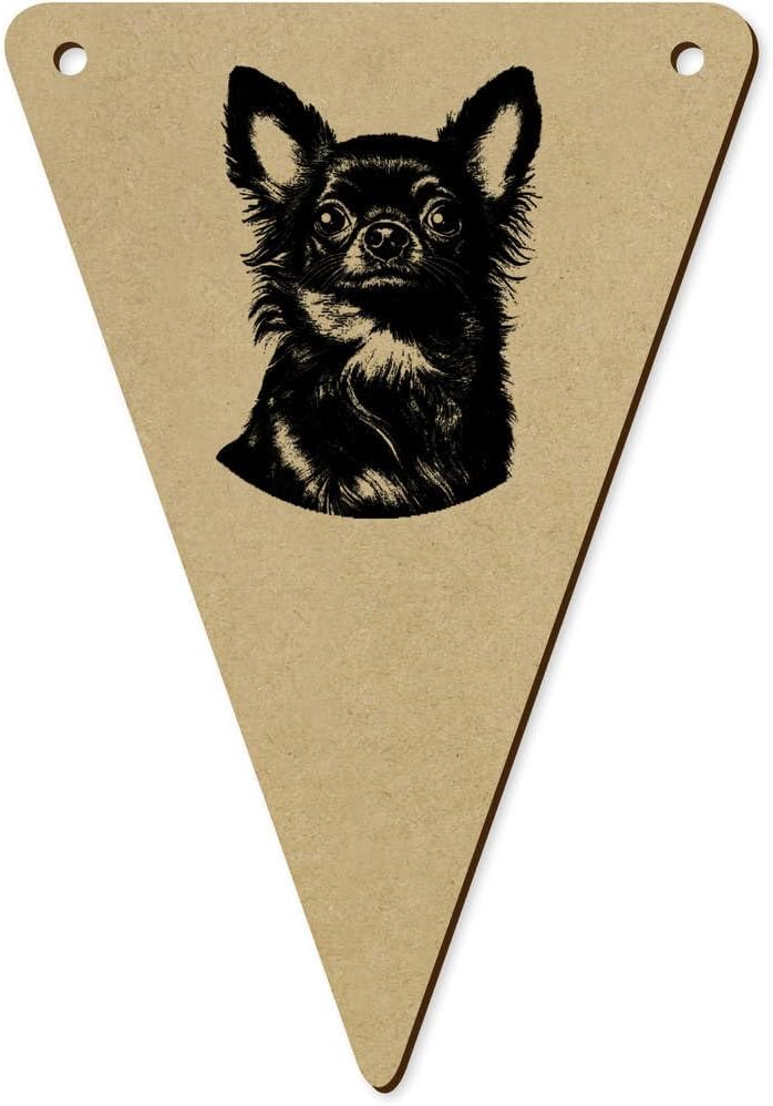 5 Pack Long Haired Chihuahua Wooden Bunting Flags