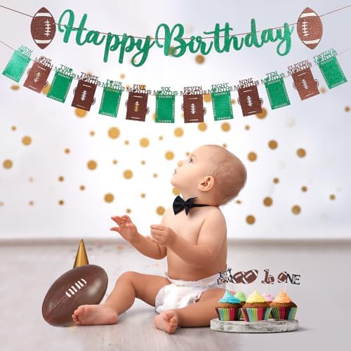 Glitter Football Birthday Photo Banner Set with 24pcs Cake Toppers