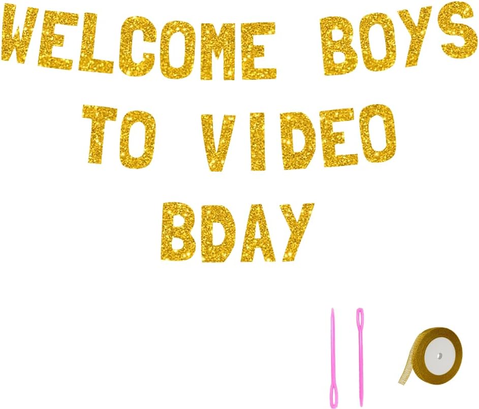 Meowoo Fun Welcome Boys Banner 77 Inch Gold Glitter