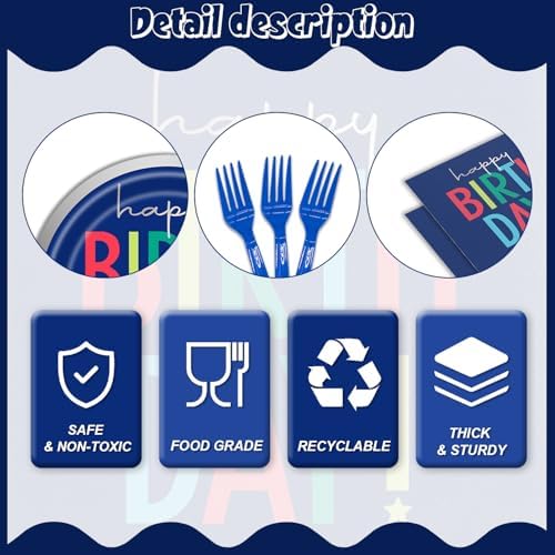 96Pcs Dark Blue Birthday Tableware Set for 24 Guests