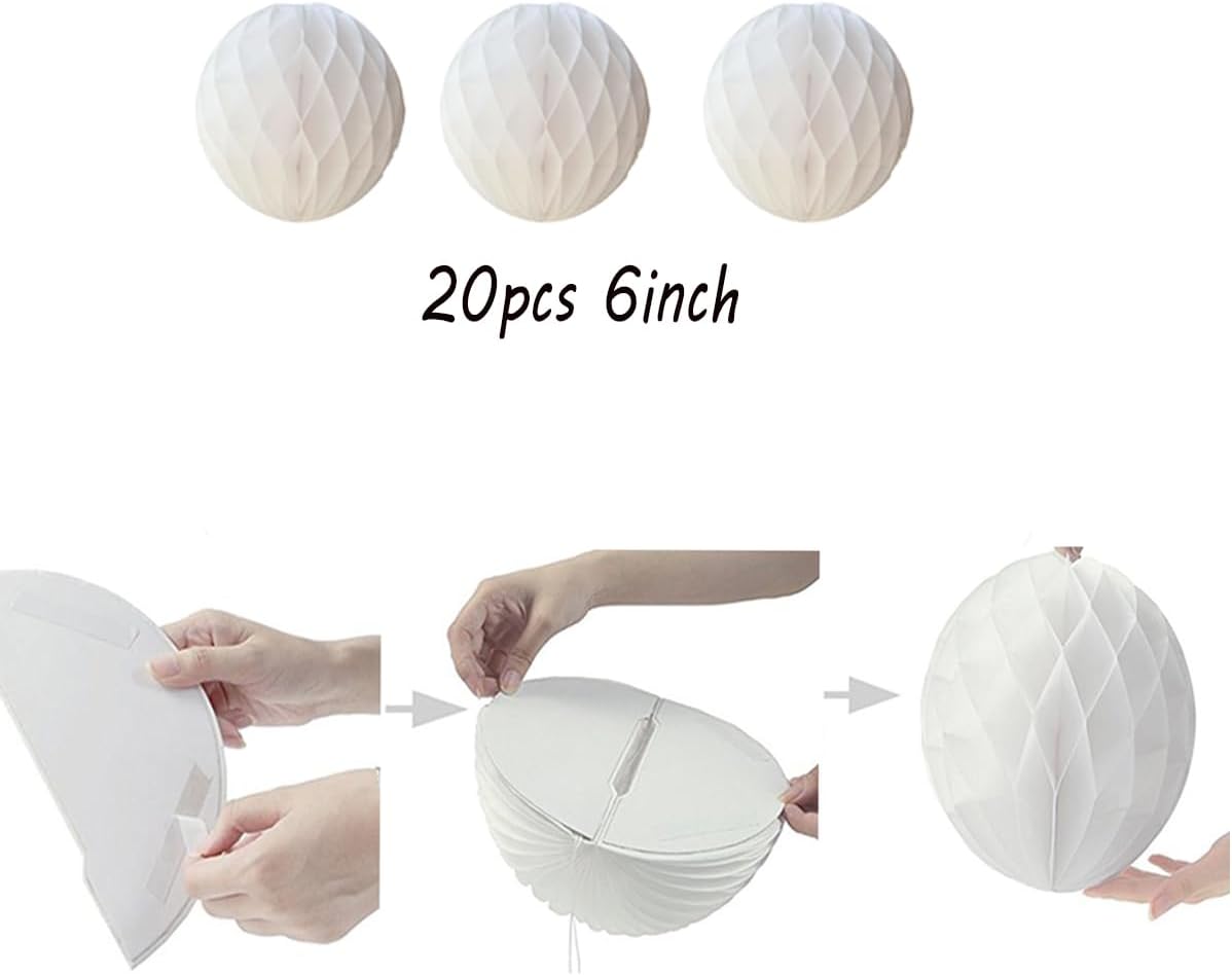 20pcs White Honeycomb Flower Balls for Decorations