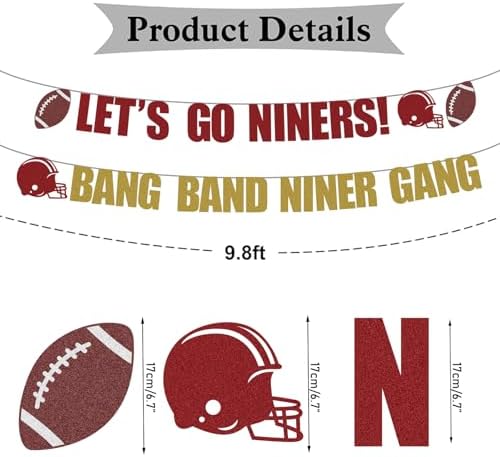 Lets Go Niners Glitter Banner Football Decor