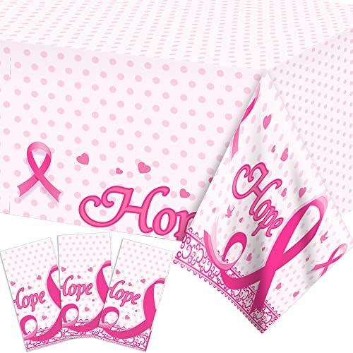 3PCS Breast Cancer Tablecloth Rectangular Plastic Covers Pink Ribbon Decorations