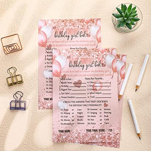 Leinuosen Birthday Girl Best Game Card 50Pcs with Pencils