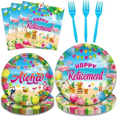 96 Pcs Hawaiian Aloha Retirement Party Plates Set