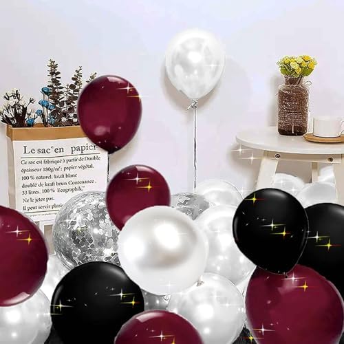 Maroon White Black Burgundy Balloon Decor Set 40Pcs