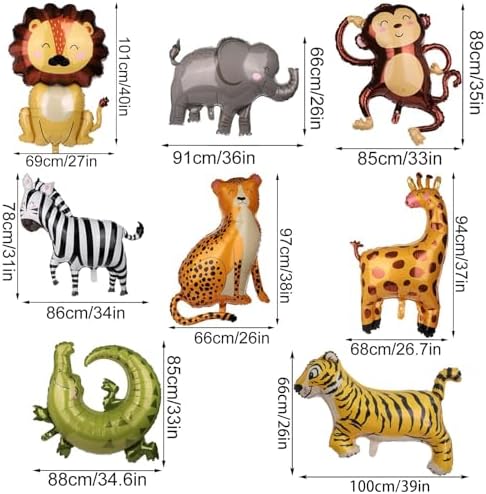 SAMOKA Large Safari Animal Balloons 8PCS 34-40 Inch