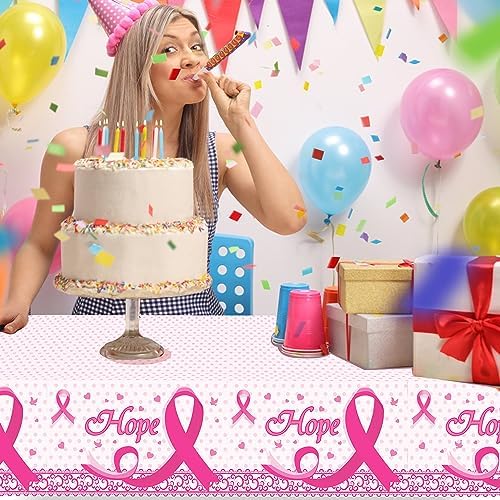 3PCS Breast Cancer Tablecloth Rectangular Plastic Covers Pink Ribbon Decorations