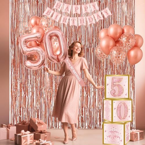 Rose Gold 50th Birthday Decorations Set