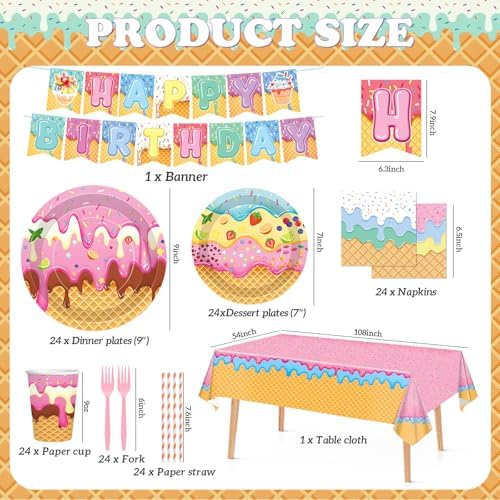 146Pcs Ice Cream Party Supplies Kit for 24 Guests