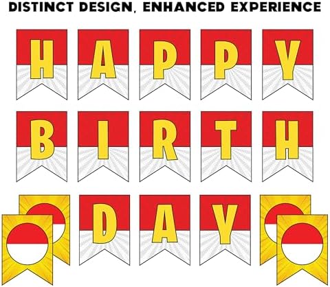 IndoTribe Cartoon Birthday Banner 10 Feet Yellow Red White