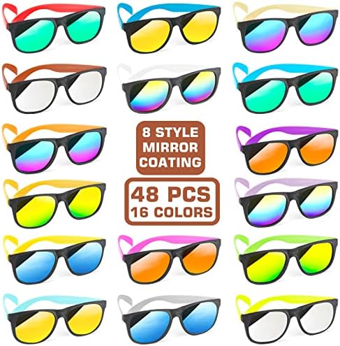 Cawiew 48 Pack Neon Plastic Sunglasses with UV400 Protection