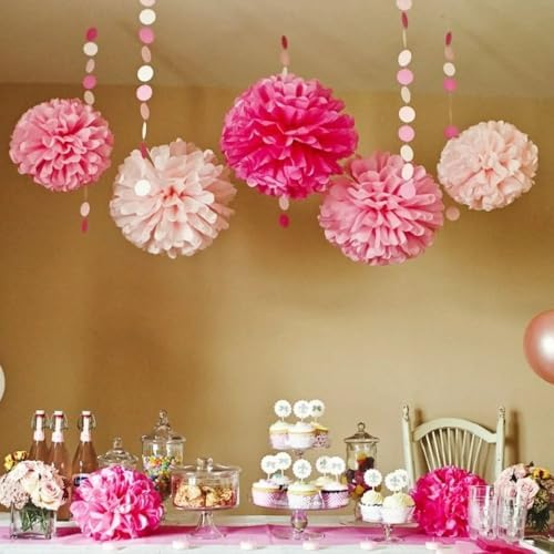 Lovely Pink Hanging Tissue Pom Poms - 16 Inch Pack of 12