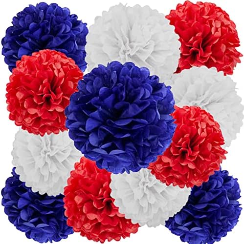 We Moment Red Blue White Paper Pom Poms Decorations 12pcs