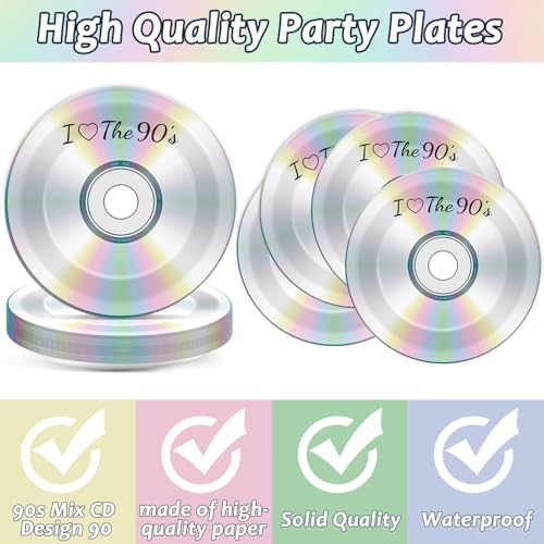 CHUNNIN 50Pcs Retro 90s Party Plates and Napkins Set