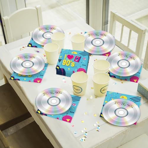 CHUNNIN 50Pcs Retro 90s Party Plates and Napkins Set