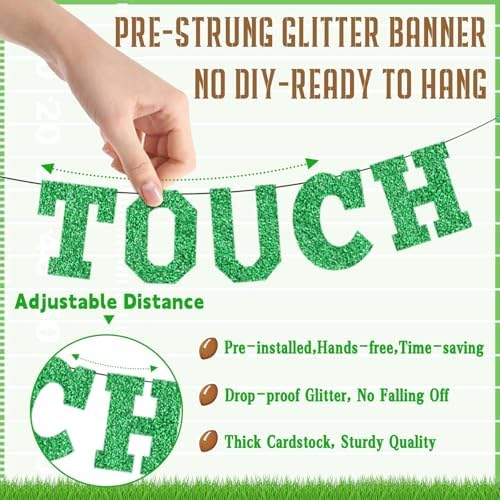 4Pcs Glitter Green Football Party Banners with Hanging Straps