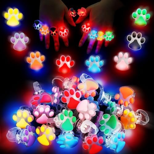 TUWUNA Paw Print LED Light Up Rings 24 Pcs Party Favors