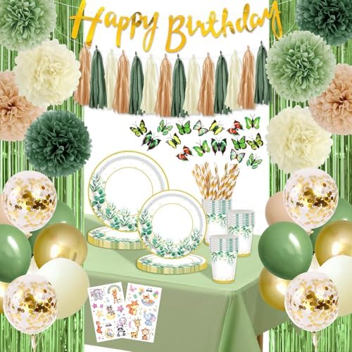 226 Pcs Sage Green Birthday Decorations for Women Girls