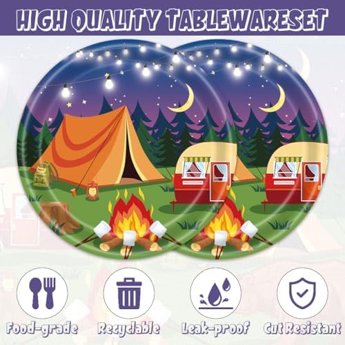40Pcs Camping Party Decorations with Plates Napkins