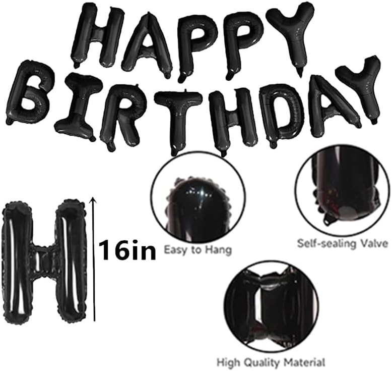 31PCS Birthday Balloons Decor Kit Black Silver Foil